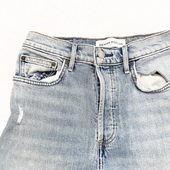 Denim Forum The Arlo High Rise Straight Denim Jeans Acid Wash Raw Hem Size 27 - Picture 4 of 9